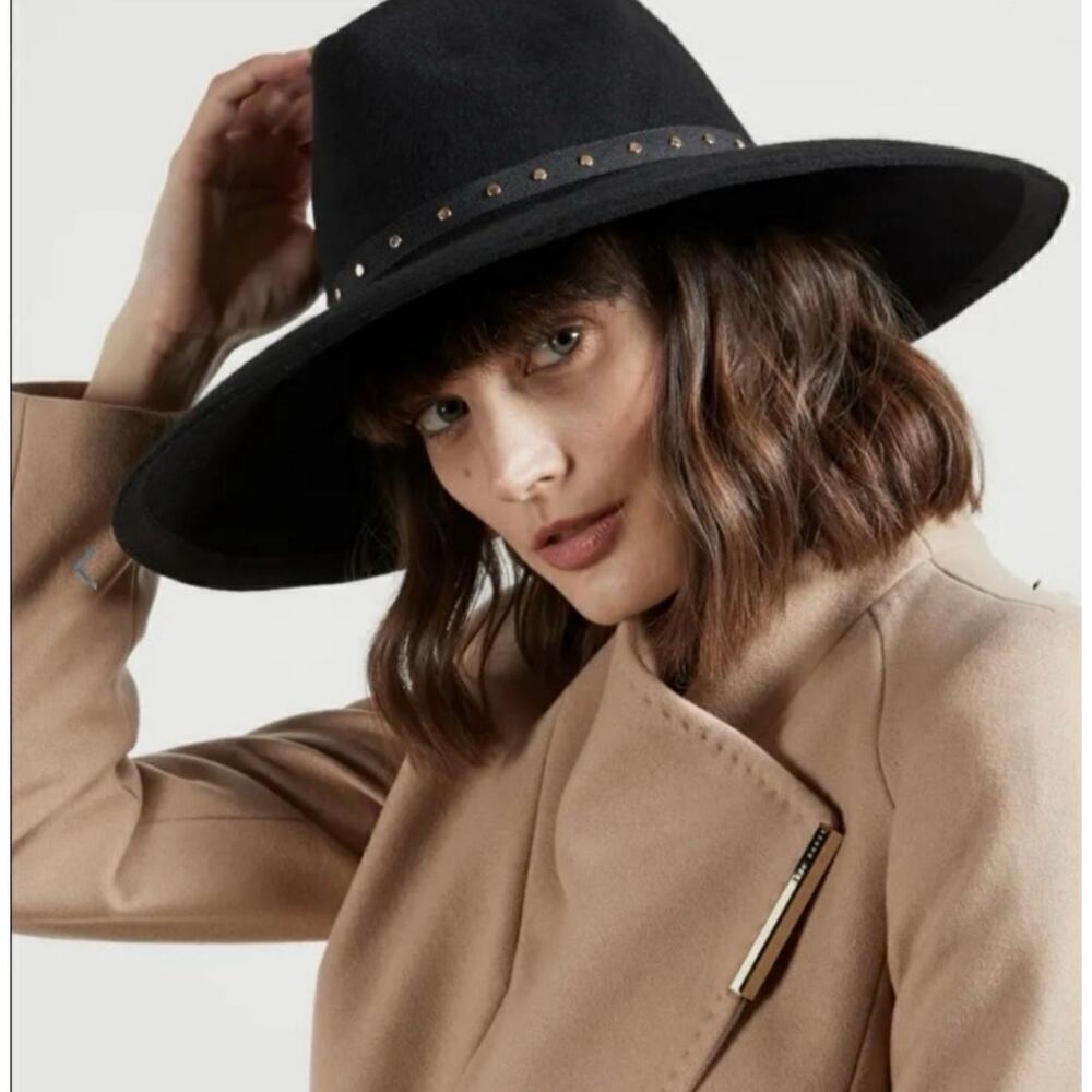 NWT Ted Baker Rosieyy Stud Detail Wide Brim Hat Wool Women's Size S/M